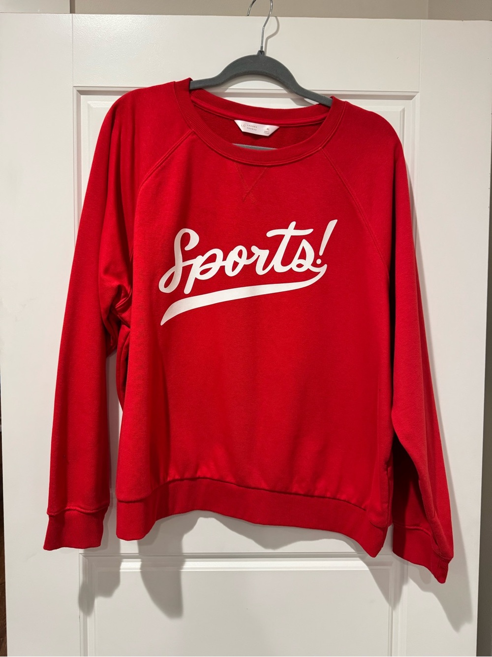 LC Lauren Conrad Red Crewneck Sweatshirt with White "Sports!" Script
